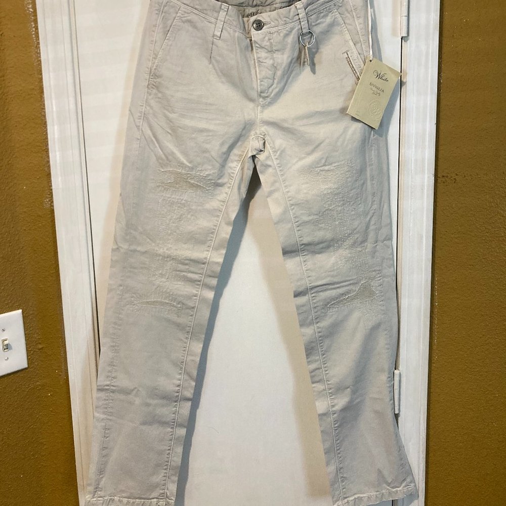 Siviglia 'White' women's size 28 distressed 100% cotton finger pocket trousers
